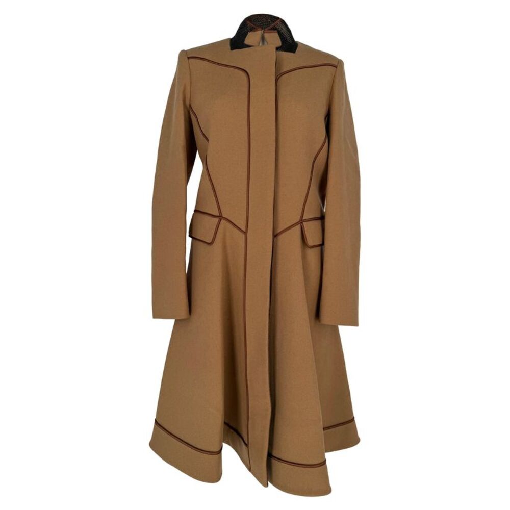 Etro Piping Accent Flared Coat in Brown Wool
